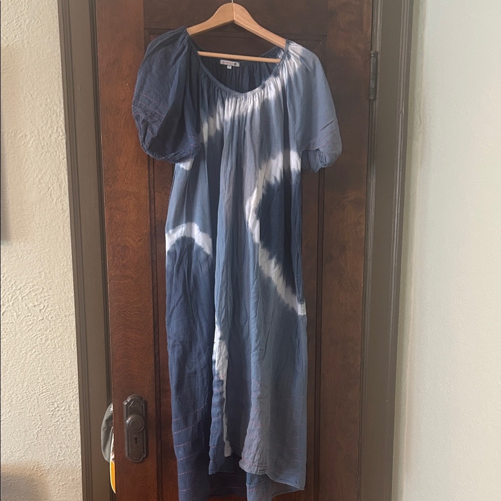 Sundry Navy and White Tie-Dye Maxi Dress